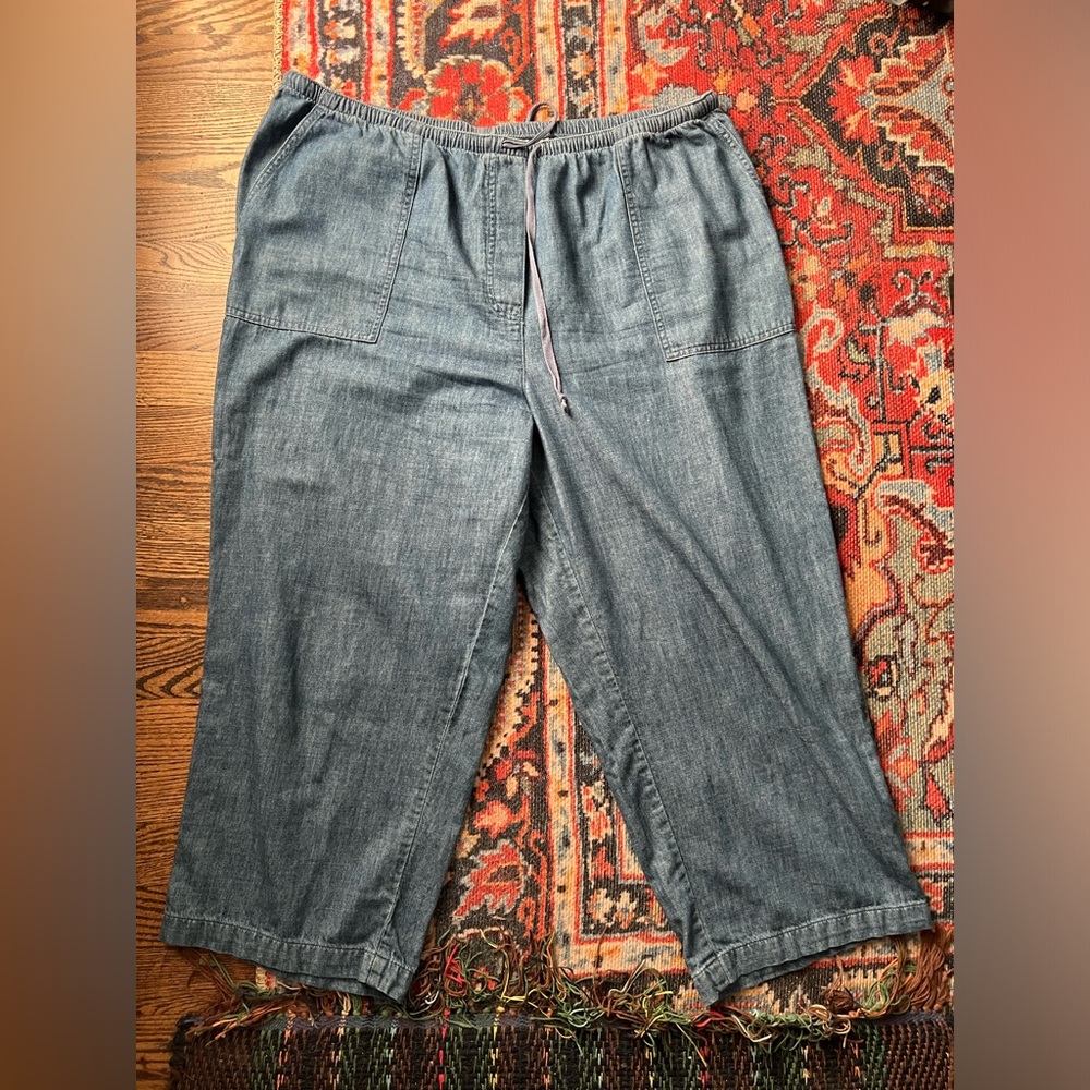 LL Bean Women's Sunwashed Pants, Denim Straight-Leg Crop